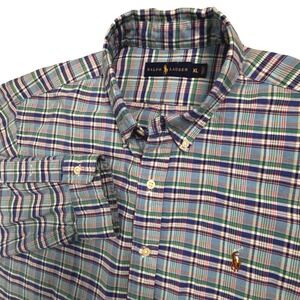 Ralph Lauren Mens Plaid Button Down Shirt Long Sleeve Classic Fit XL Blue Green